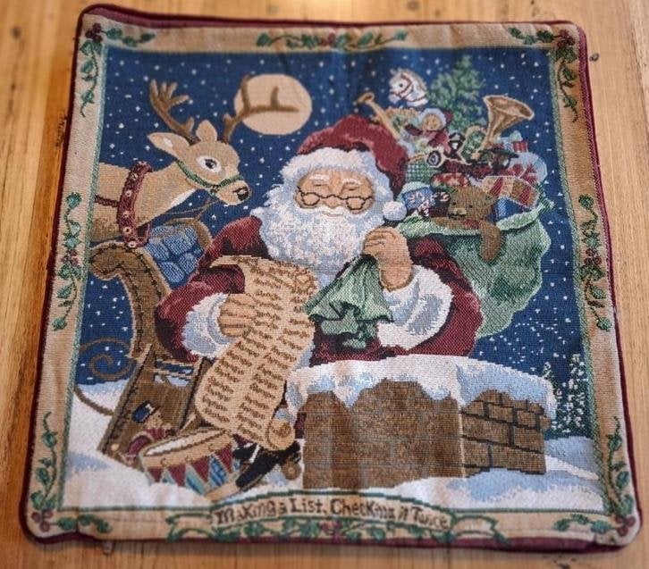 Gobelin KERST kussenhoes met kerstman, rendier, pakketjes, Gebruikt, -, -, Ophalen of Verzenden