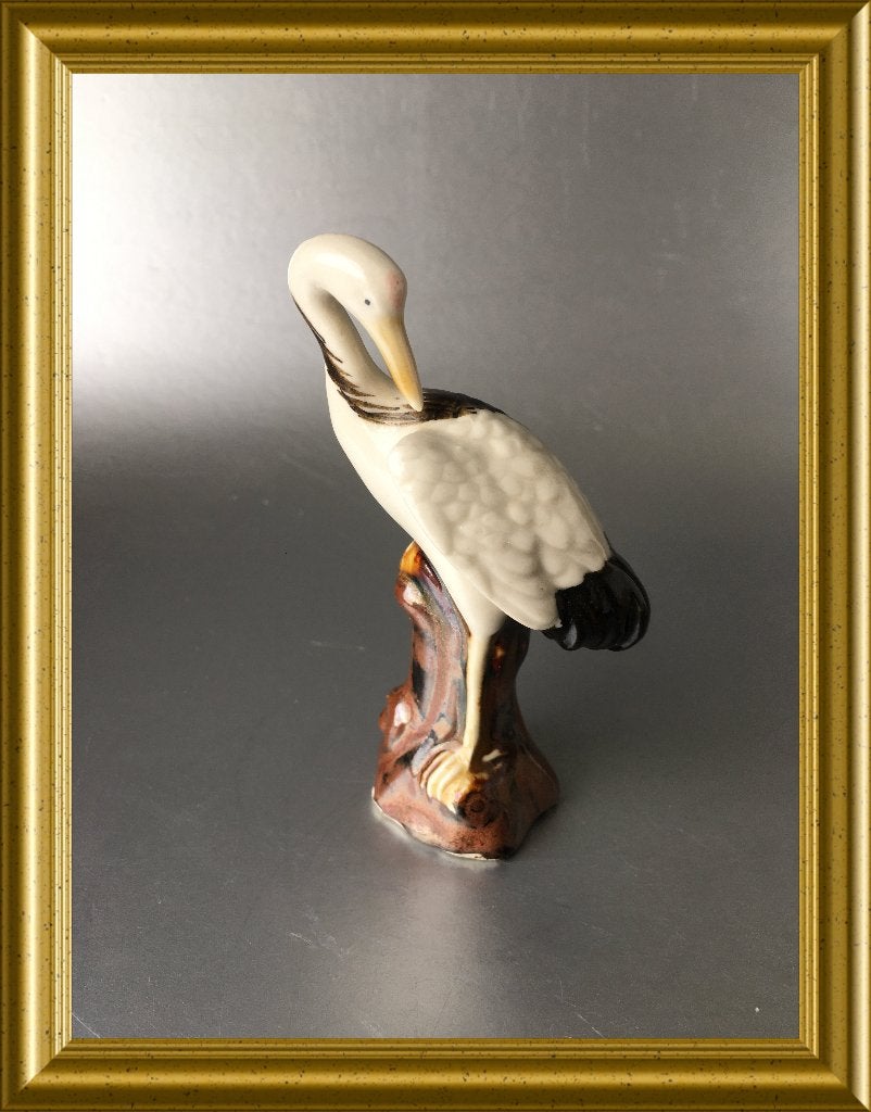Vintage klein vogel beeldje , reiger, kraanvogel, Ophalen of Verzenden, Gebruikt, Dier