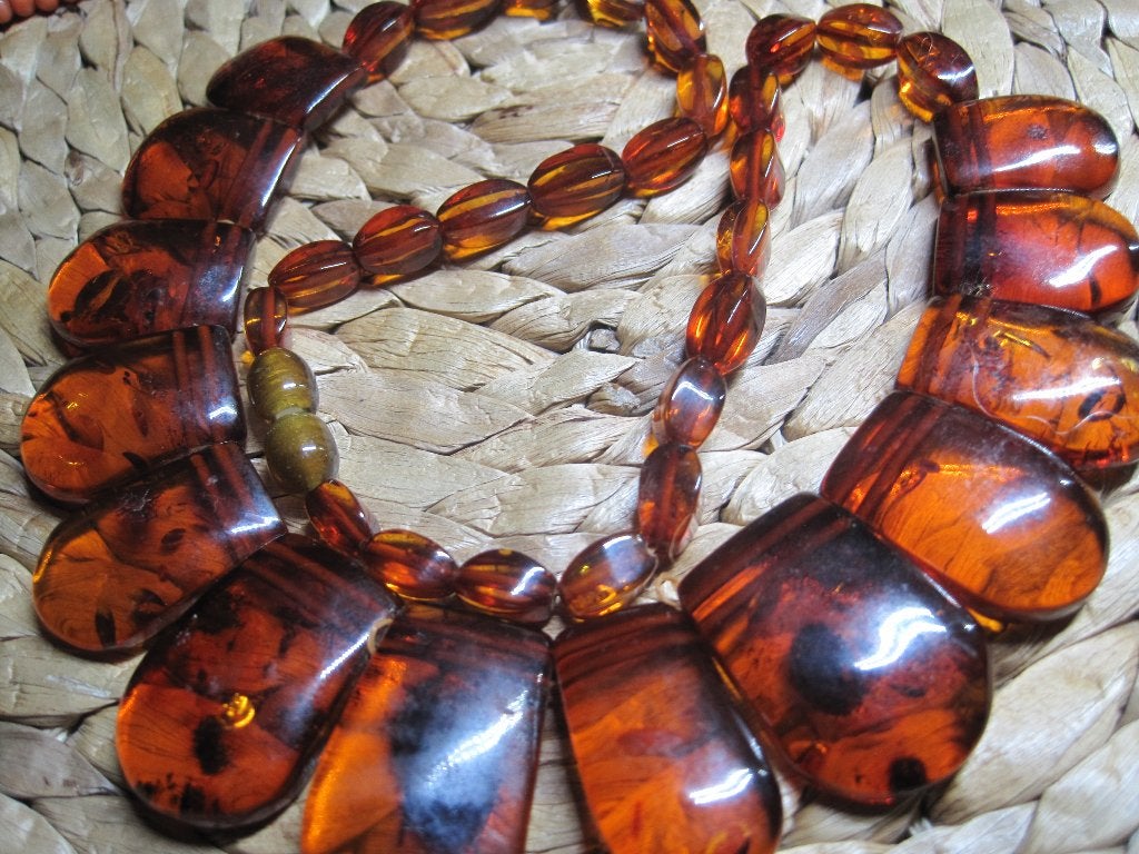Antiek Barnsteen amber collier ketting zeldzaam, Ophalen, Overige materialen, Ketting