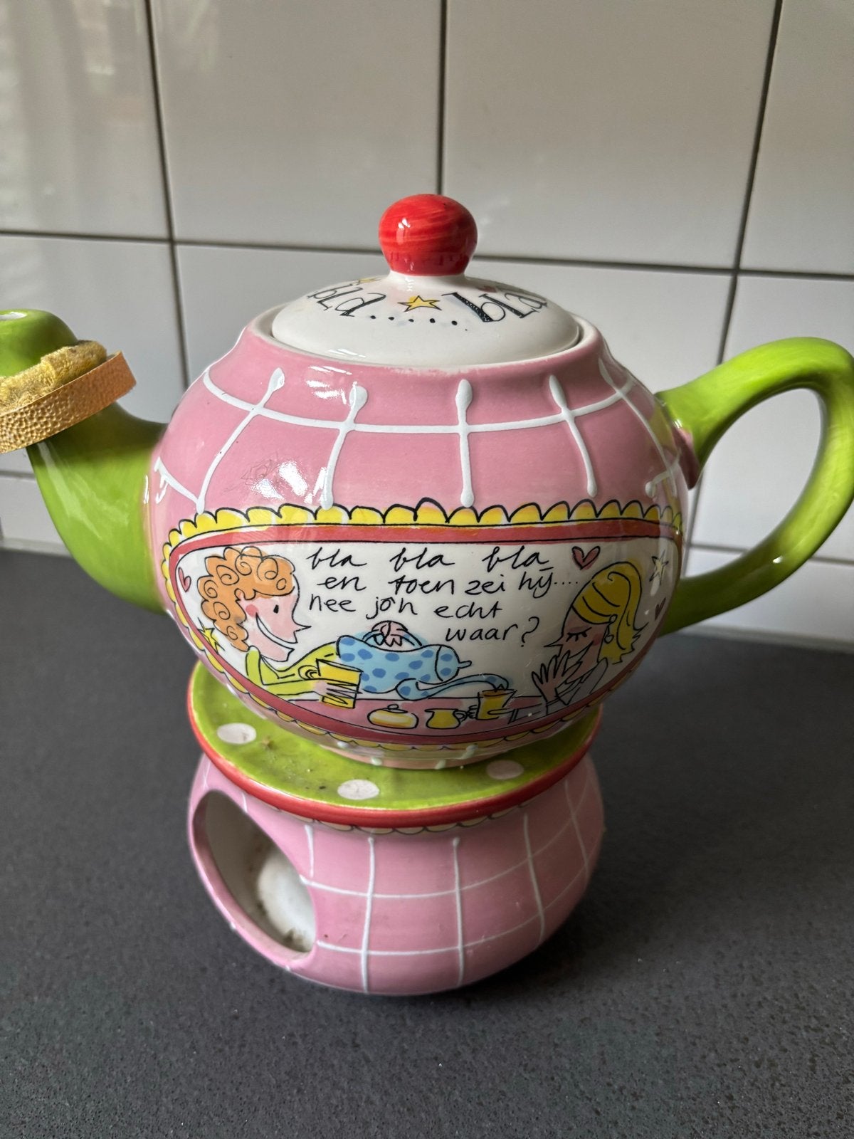 Blond Amsterdam Theepot met theelichtje - Even bijkletsen, Huis en Inrichting, Keramiek, Ophalen of Verzenden, Zo goed als nieuw