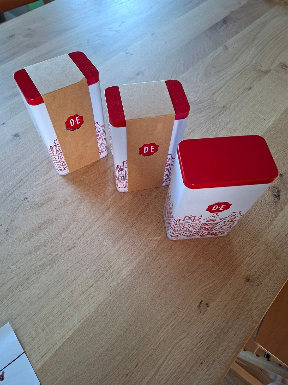 Set van 3 Douwe Egberts blikken - Amsterdam grachtenpandjes, Ophalen of Verzenden