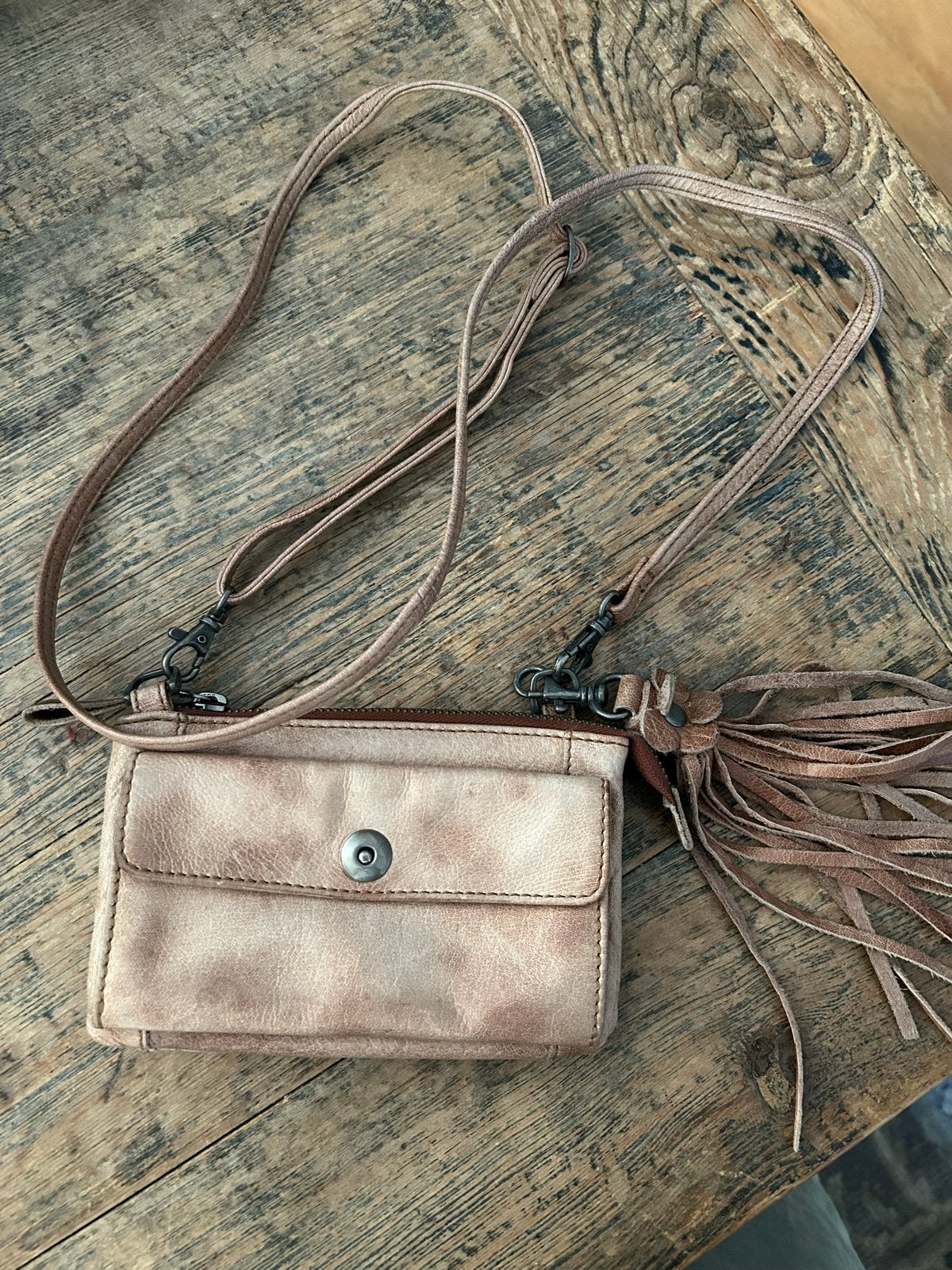 Bag2Bag schoudertasje / portemonnee in bruin leer, Ophalen of Verzenden, Gebruikt, Bruin, Schoudertasje