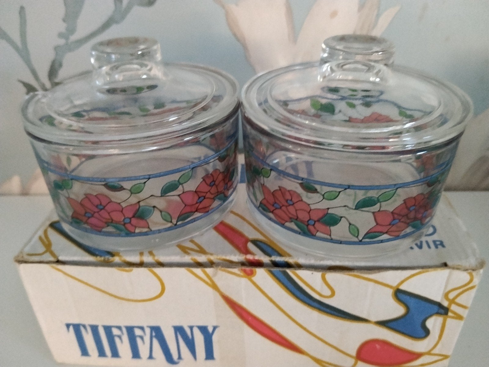 Vintage Tiffany by AVIR glazen potjes met deksel – Jaren 70, Ophalen of Verzenden