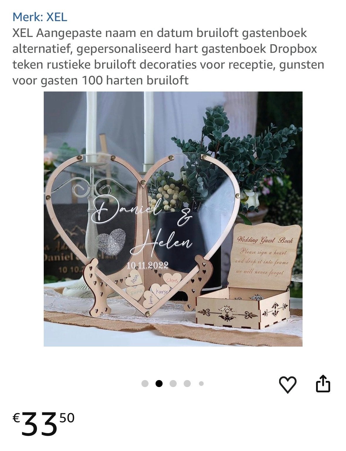 Gepersonaliseerd Hart Gastenboek Bruiloft met 100 Harten, Hobby en Vrije tijd, Ophalen of Verzenden, Nieuw