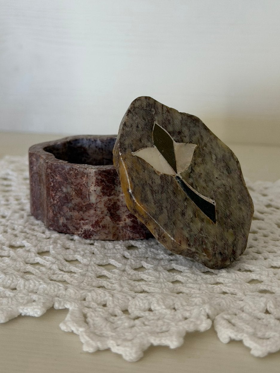 Vintage marmeren sieradendoosje / trinketdoosje parelmoer, Ophalen of Verzenden