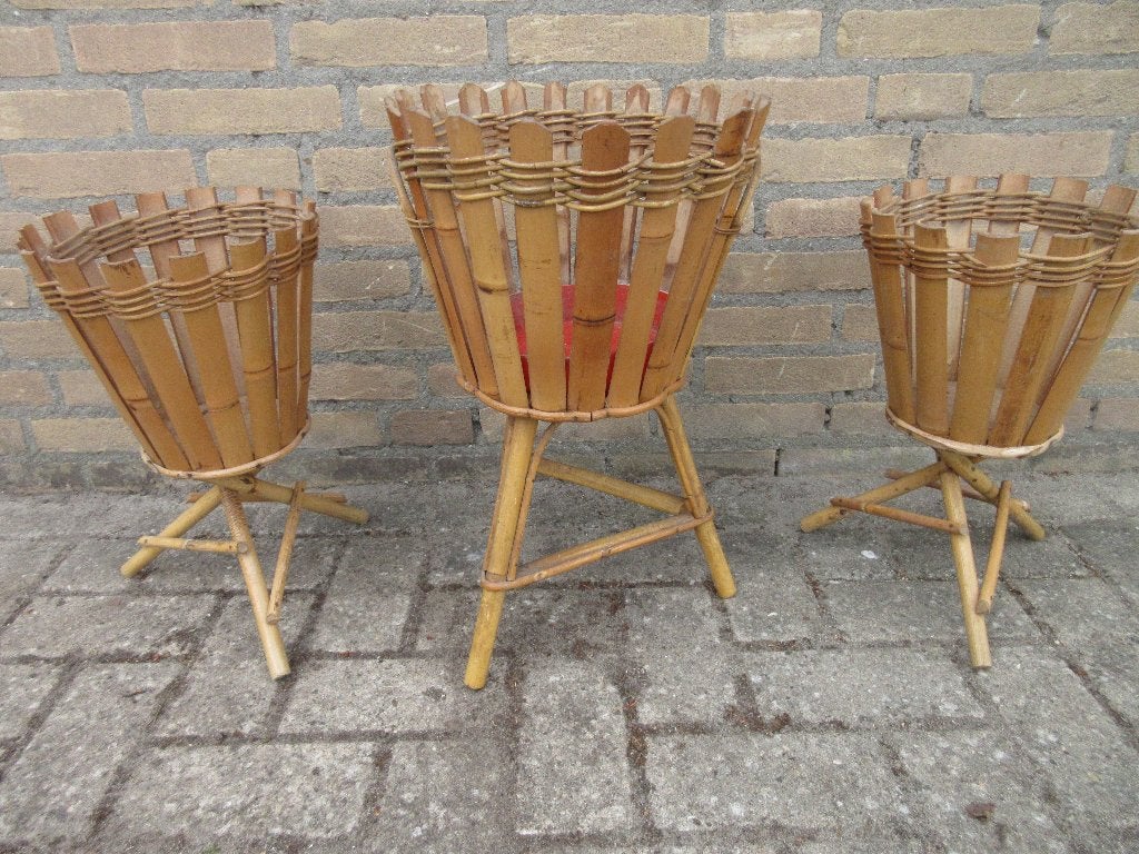 Vintage bamboe rotan plantenstandaard op poten plantenbak, Verzamelen, Ophalen, Overige typen