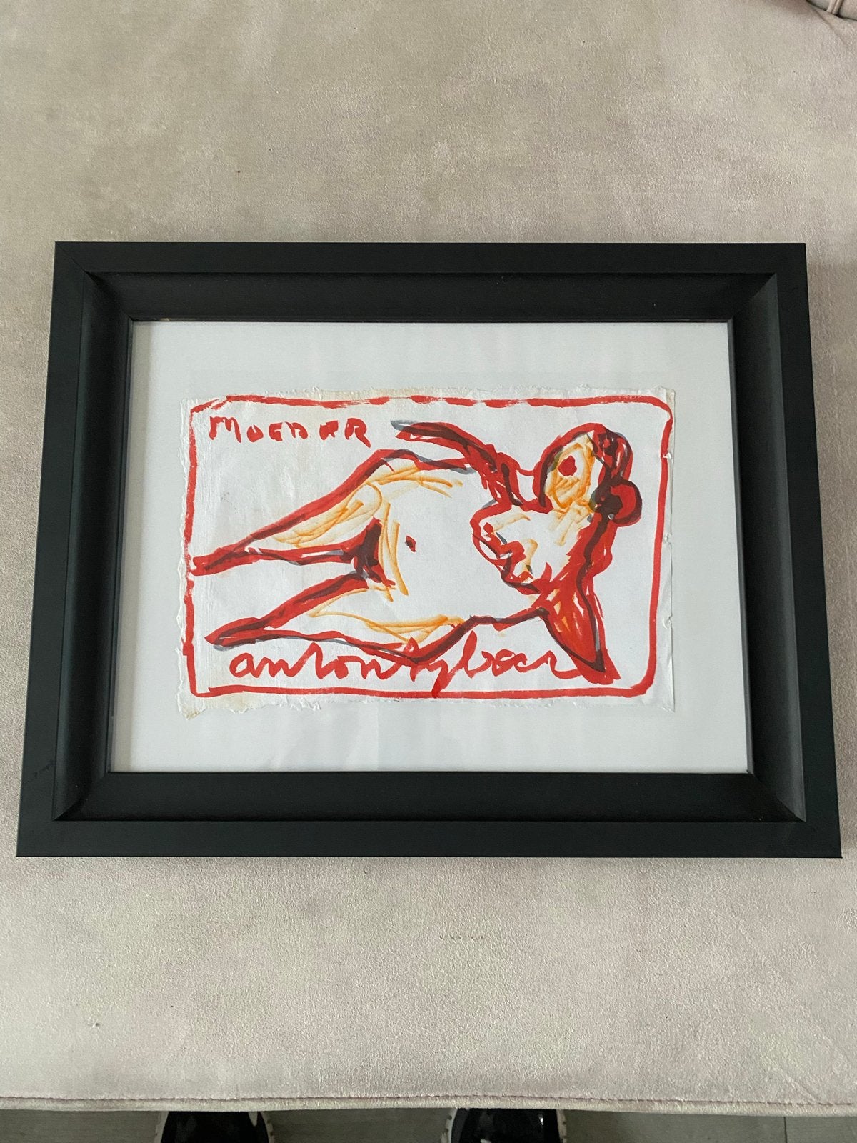 Anton Heyboer (vrouw) in mooie matzwarte lijst, Ophalen of Verzenden, Tekening, Gemengde techniek, Gesigneerd