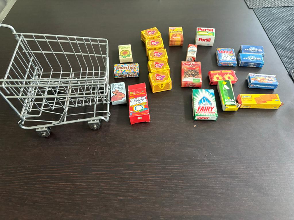 Winkelwagentje met mini boodschappen, Kinderen en Baby's, Speelgoed | Overig, Gebruikt, Jongen of Meisje, Ophalen of Verzenden