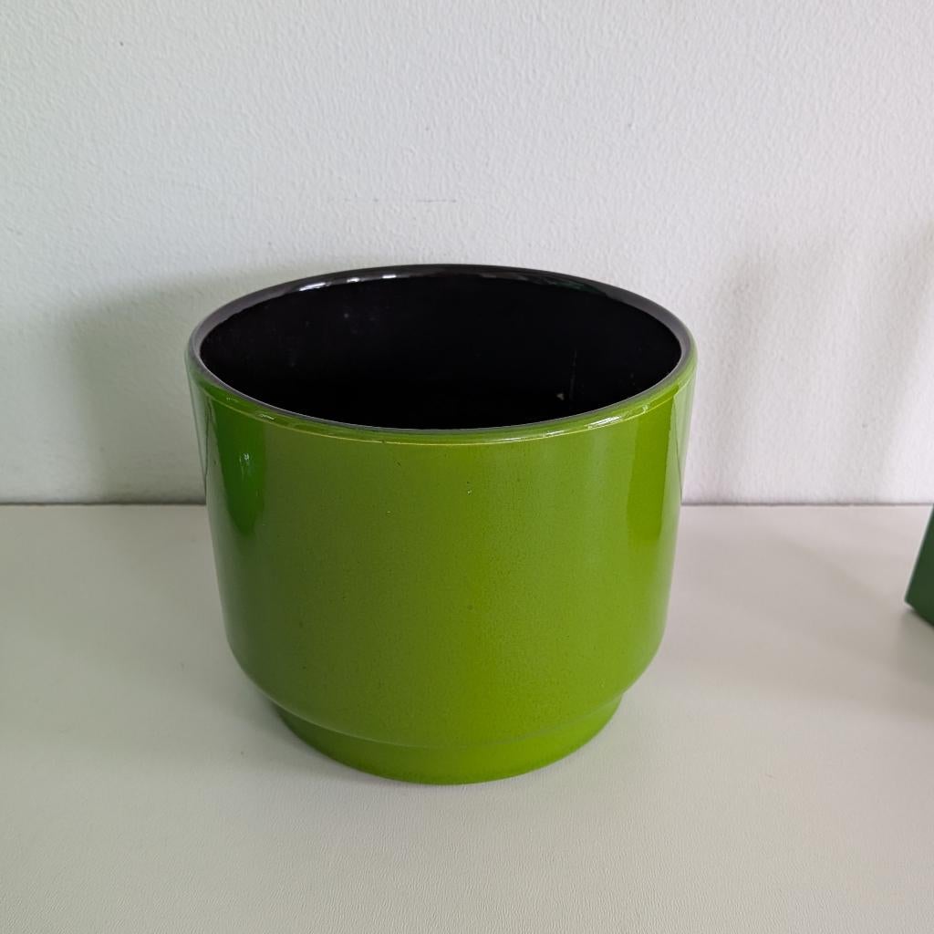 Fel groene vintage retro bloempot, Tuin en Terras, Bloempotten, Gebruikt, Rond, Binnen, Ophalen of Verzenden