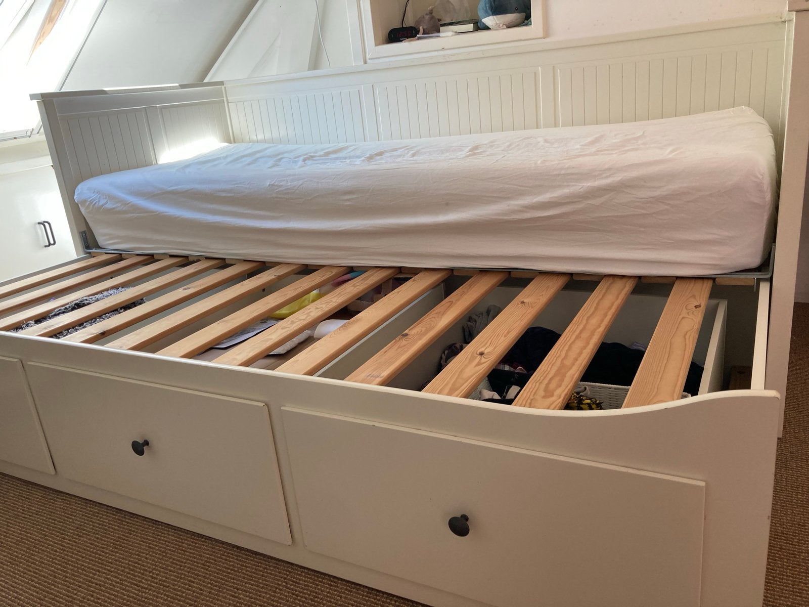 IKEA Hemnes Bedbank met 3 lades - Wit, Ophalen, Gebruikt, Wit, Tweepersoons
