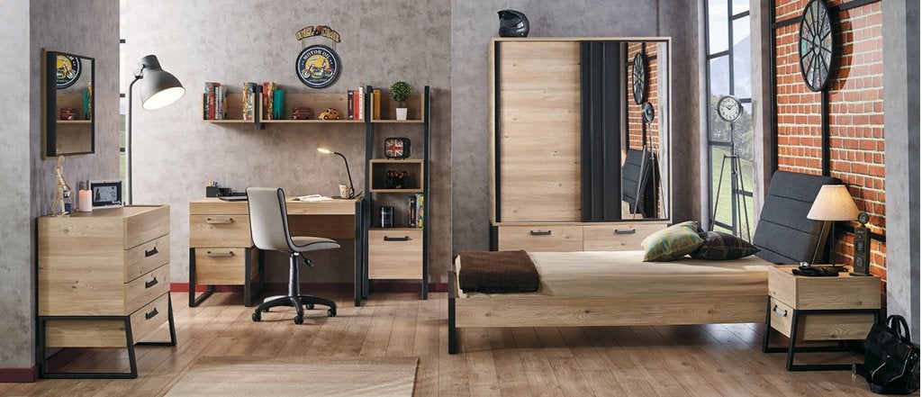 Irony tienerkamer (bed met schuin hoofdbord) - zelf samen te, Niet ingevuld, Niet ingevuld, Niet ingevuld