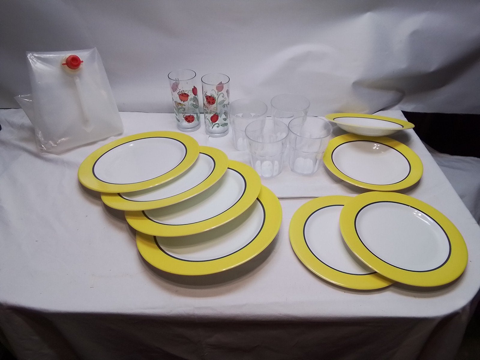 Kampeer Picknick servies set met borden, glazen en waterzak, Ophalen of Verzenden