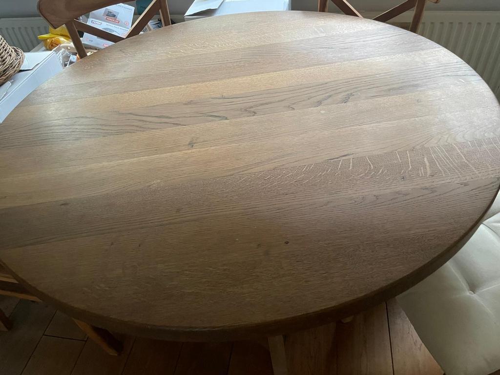 Ronde tafel massief grenen, Ophalen, Gebruikt, 100 tot 150 cm, Vier personen
