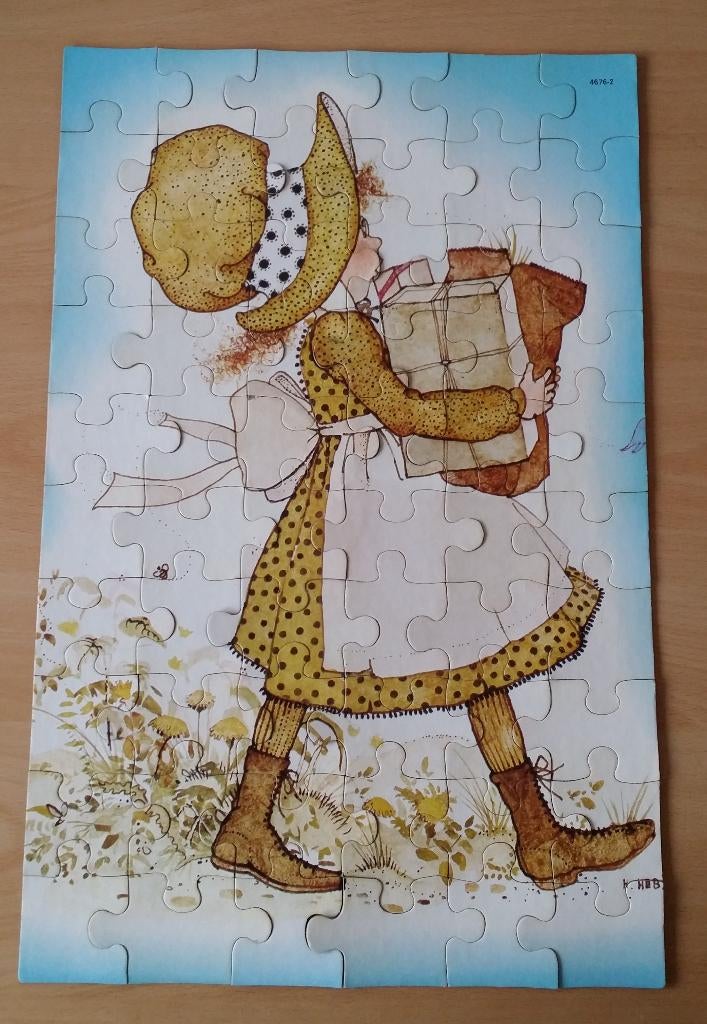 Holly Hobbie Puzzel - 60 stukjes - MB - 1976, Hobby en Vrije tijd, Denksport en Puzzels, Gebruikt, Legpuzzel, Minder dan 500 stukjes