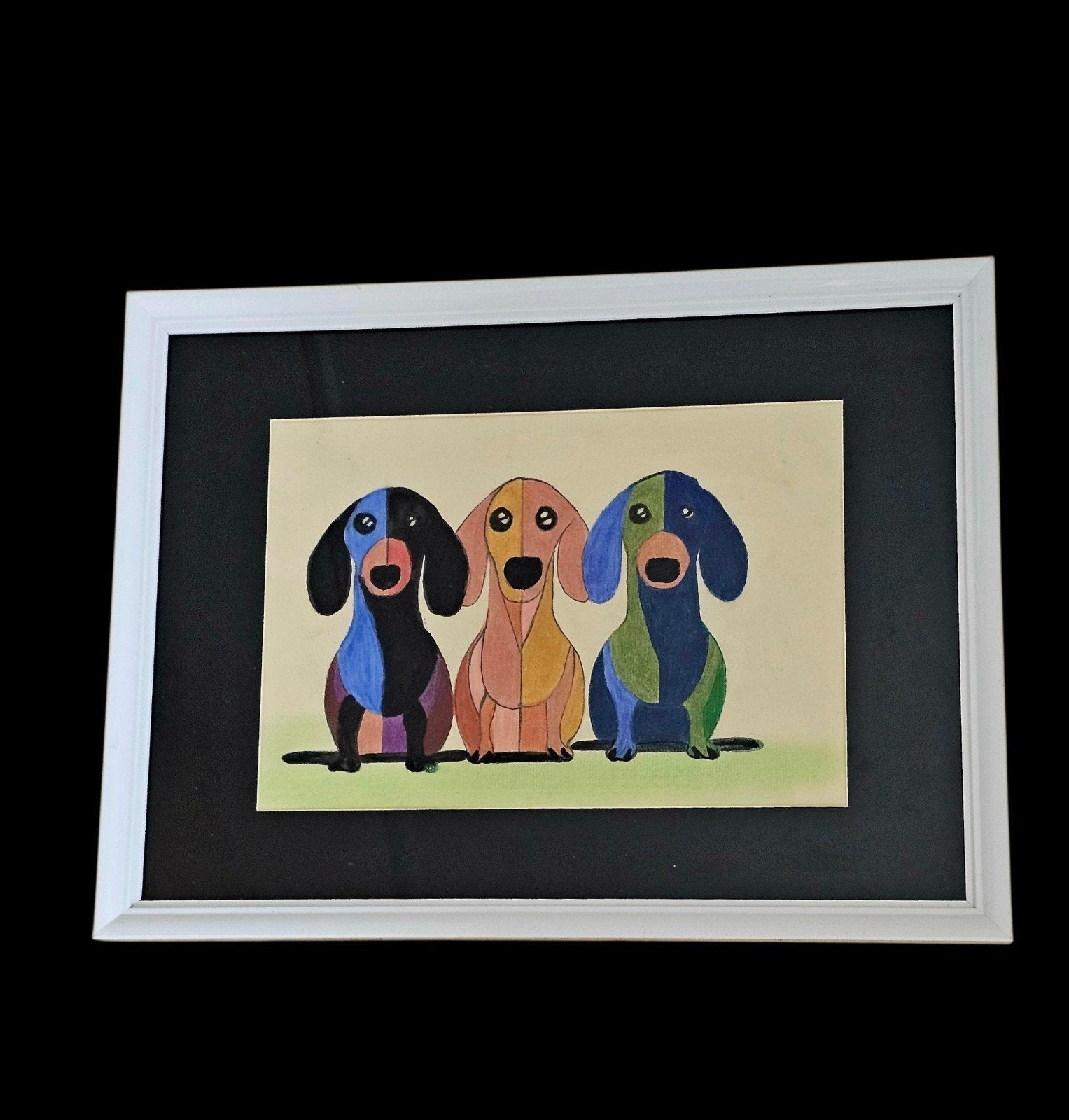 Unieke Teckel Honden Tekening - Ingelijst Kunstwerk, Ophalen of Verzenden, Tekening, Potloodtekening, Ingelijst