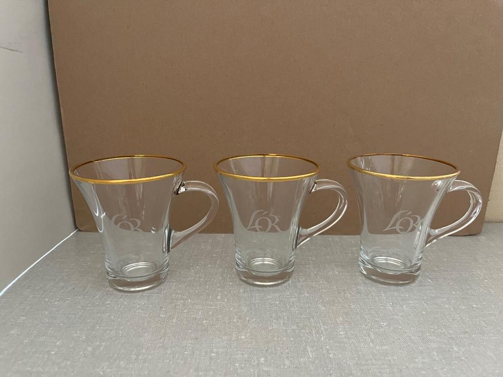 3 NIEUWE koffieglazen van LÓR met gouden randje kopjes, Nieuw, Ophalen of Verzenden, Glas, Overige stijlen