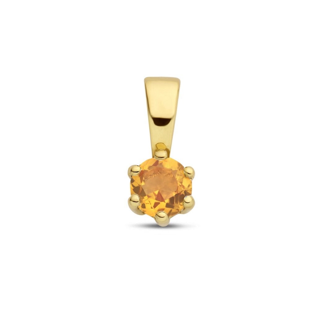Gouden geboortesteen hangertje NOVEMBER met Citrien - 14KRT, Nieuw, Ophalen of Verzenden, Goud, Goud