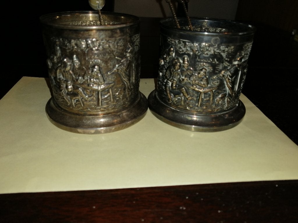 Antiek verzilverde DE lapel vaasjes, 7cm hoog, 3st., Antiek en Kunst, Ophalen of Verzenden, Zilver