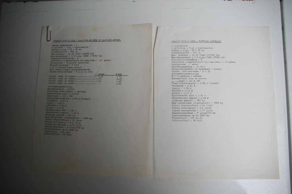 Folder Renault Dauphine de luxe R 1094 tech.spec.(1956) (18), Ophalen of Verzenden, Gelezen, Overige merken