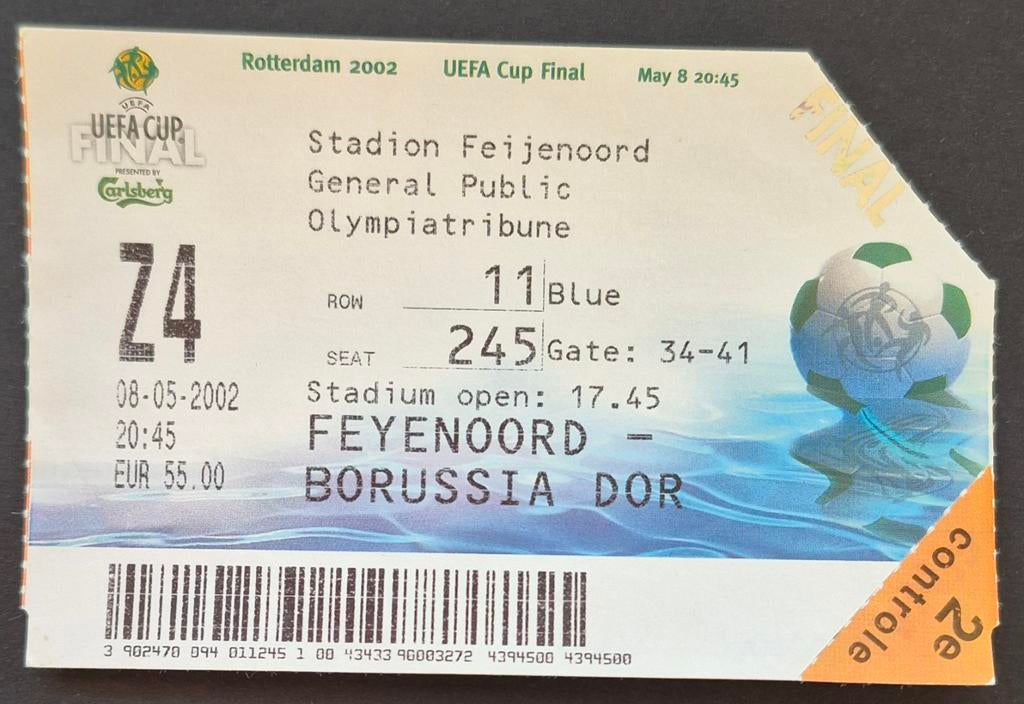 Toegangsbewijs UEFA Cup finale Feyenoord - Borussia Dortmund, Verzamelen, Sportartikelen en Voetbal, Ophalen of Verzenden, Zo goed als nieuw