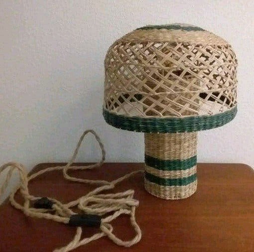 Graham and Green tafellamp lamp paddestoel riet, groen, 40cm, Groen, Ophalen of Verzenden
