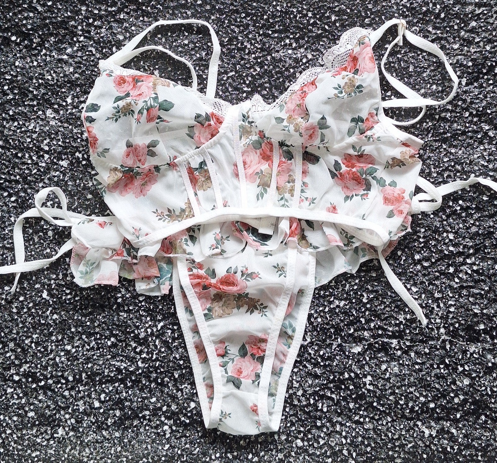 Sexy romantisch setje top maat 65/70B/C slip 36-44, Verzenden, Zwart, Setje