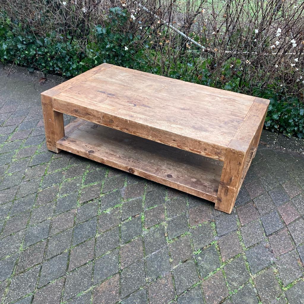 Robuuste Landelijke Salontafel - Doorleefd Hout 140x80x45, Ophalen, Gebruikt, 100 tot 150 cm, 50 tot 100 cm