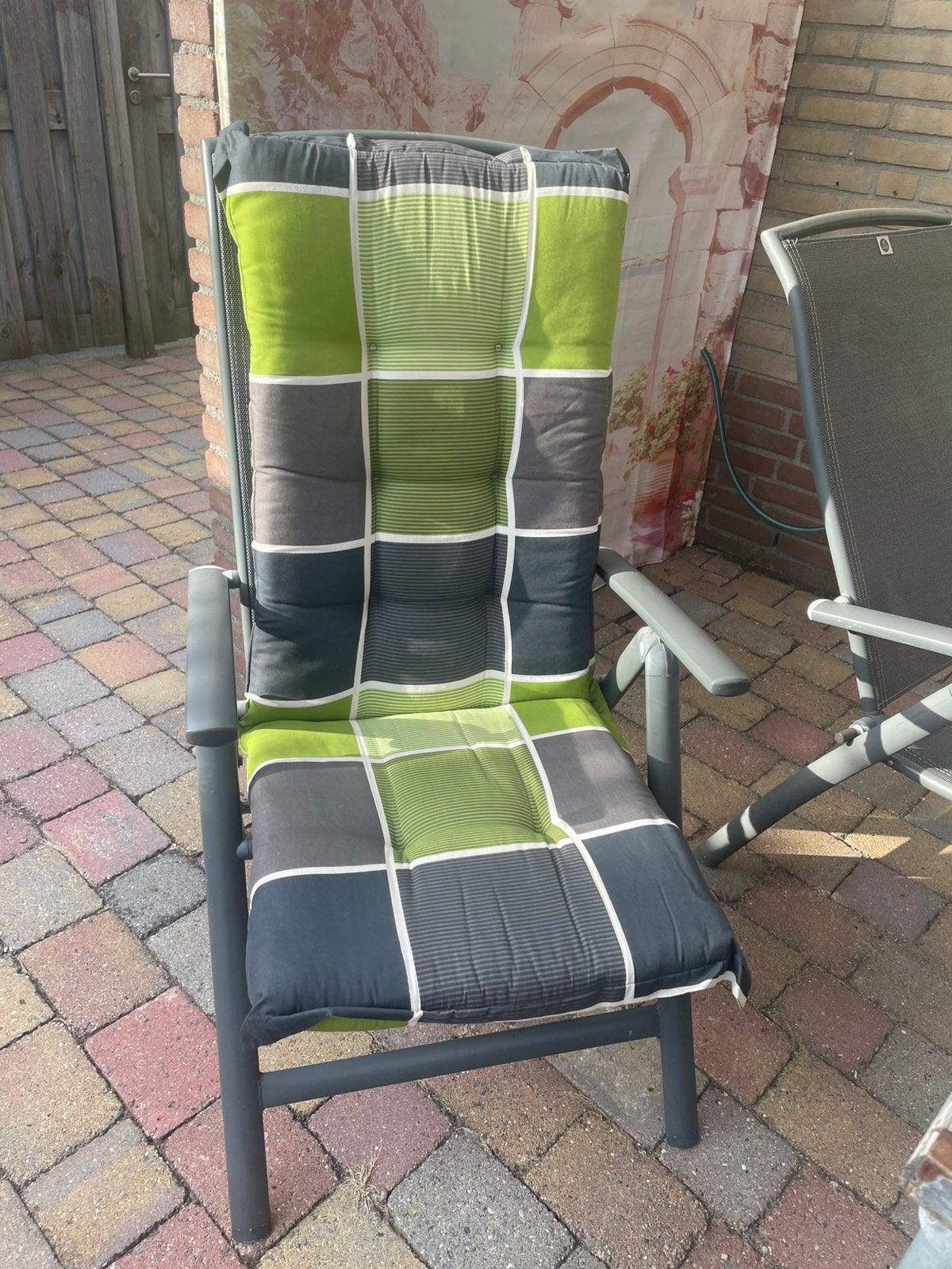 4 kussens groen grijs, Tuin en Terras, Ophalen, Zo goed als nieuw