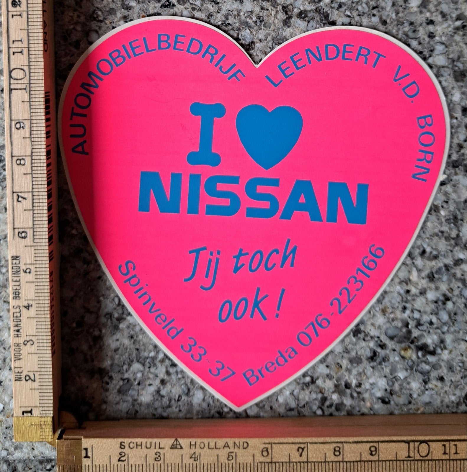 Roze Vintage sticker I love Nissan, jij toch ook automerk, Ophalen of Verzenden, Zo goed als nieuw, Auto of Motor