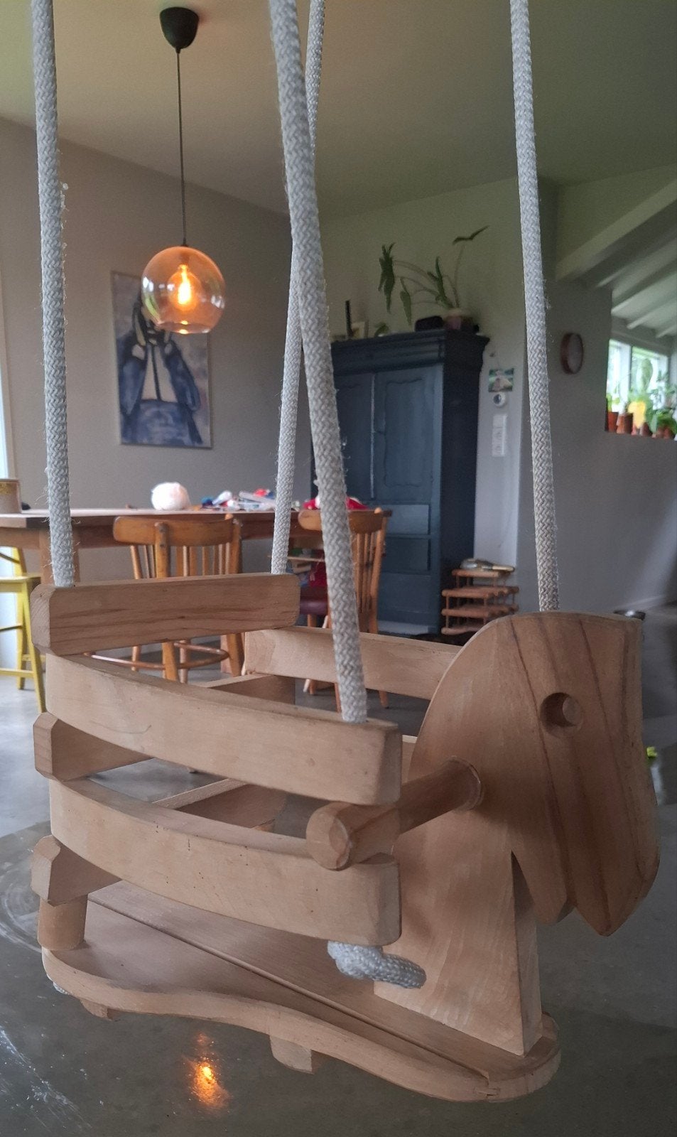 houten schommel paard, Ophalen, Zo goed als nieuw, Hout