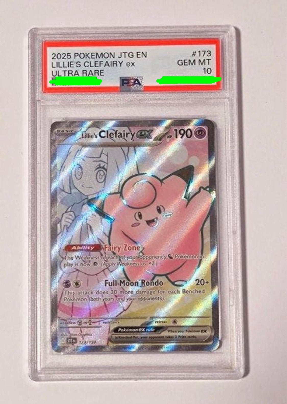 Lillie's Clefairy ex 173/159 PSA 10 | JTG Holo Full Art, Ophalen, Zo goed als nieuw