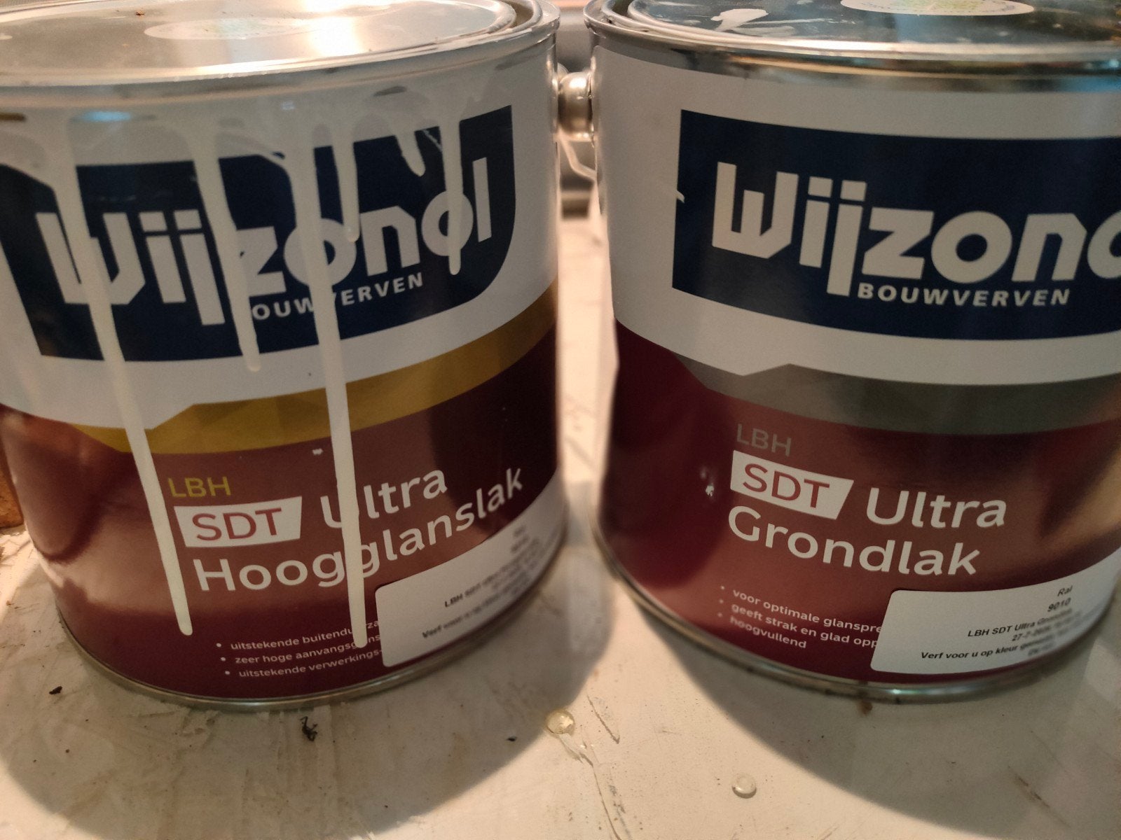Wijzonol buitenlak RAL 9010, zo goed als nieuw (2x 2L), Wit, Ophalen of Verzenden, Zo goed als nieuw, Lak