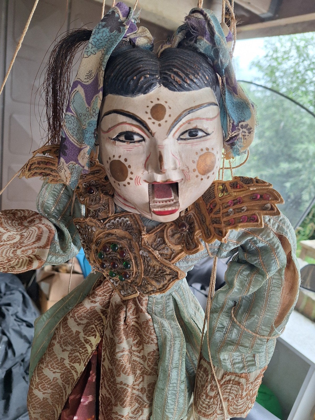 vintage grote Aziatische Marionet Pop - Handgemaakt, Ophalen of Verzenden, Gebruikt, Pop