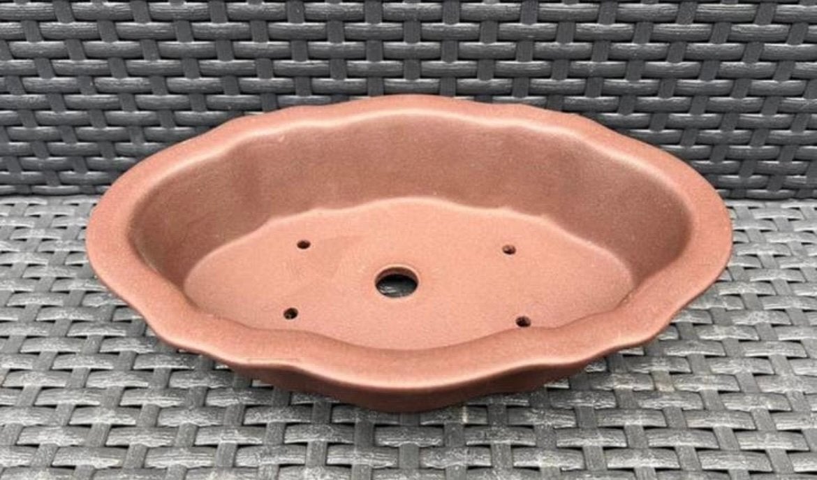 Bonsai schaal Lotus bruin ongeglazuurd gemerkt 25,4x17x5,9, Tuin en Terras, Bloempotten, Nieuw, Ophalen of Verzenden, Overige vormen