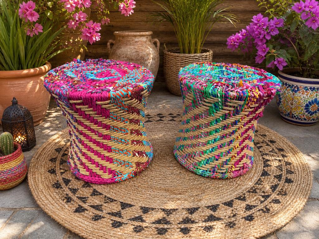 Kleurrijke Ibiza Krukjes - Set van 2, Ophalen, Nieuw, Overige materialen