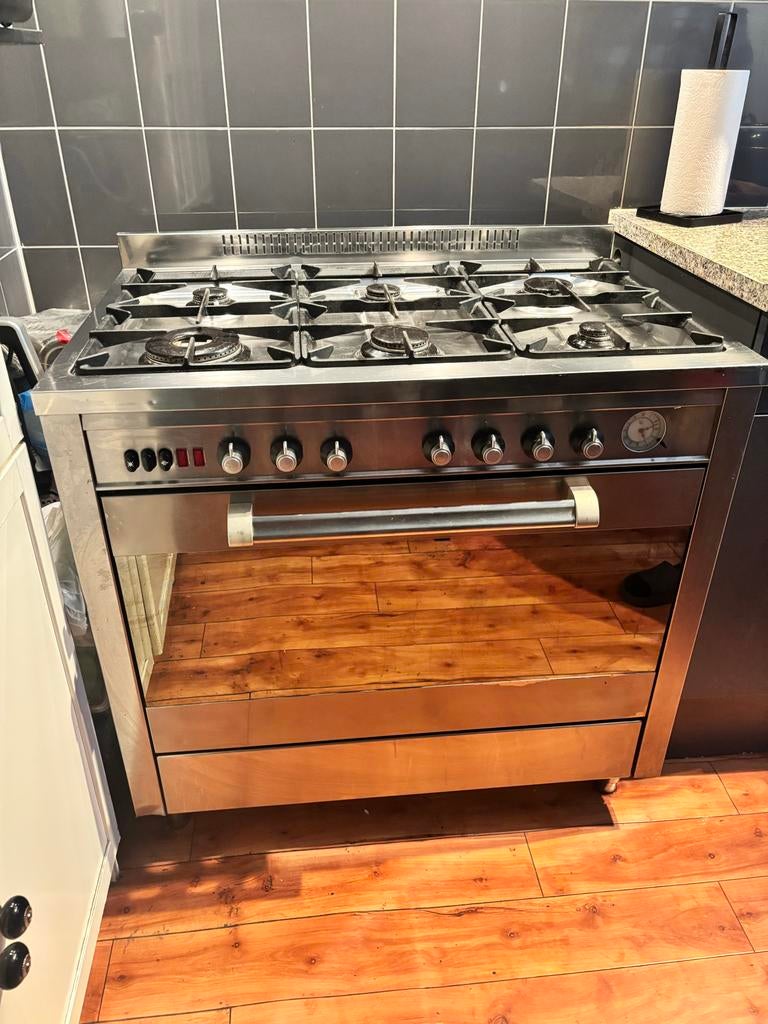 RVS Fornuis met Oven - 6 Pitten - 89x61x90 cm, Ophalen, Gebruikt, 60 cm of meer, Gas