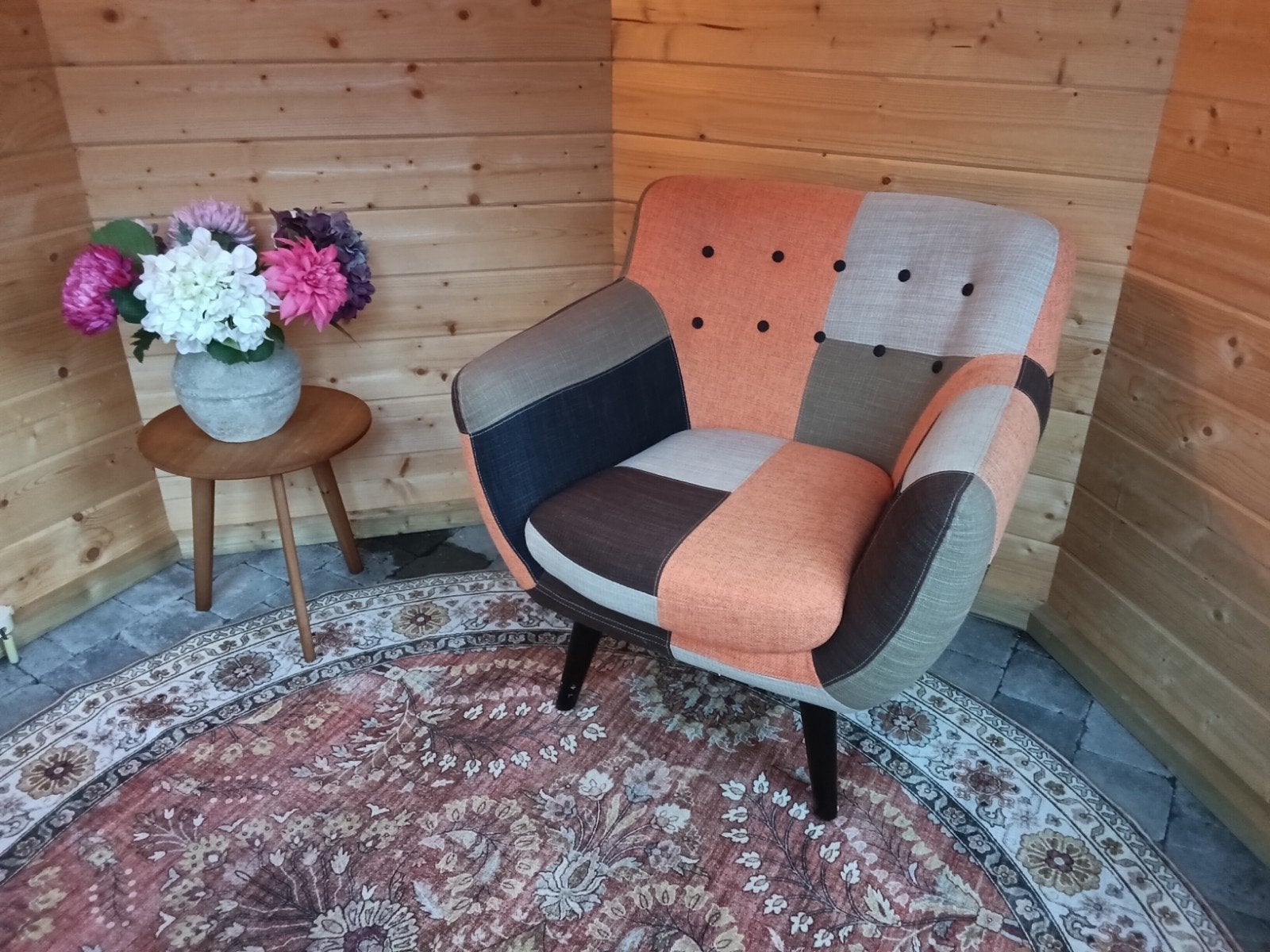 Comfortabele fauteuil met patchwork design, Ophalen, Overige kleuren, Zo goed als nieuw, Patchwork, Modern, Eclectisch