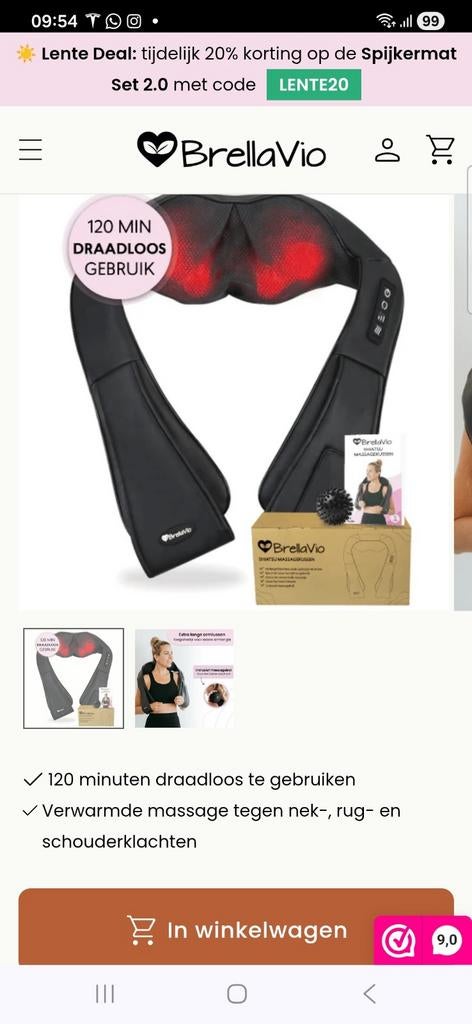 BrellaVio Draadloos Massagekussen met Warmtefunctie, Sport en Fitness, Massageproducten, Ophalen of Verzenden