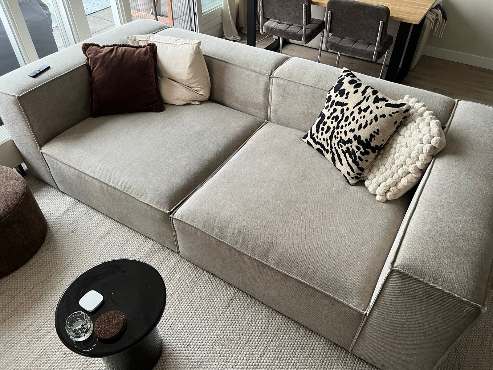 Beige bank van NOUS Living - model chaise longue Igor, Ophalen, 250 tot 300 cm, 125 tot 150 cm, Driepersoons