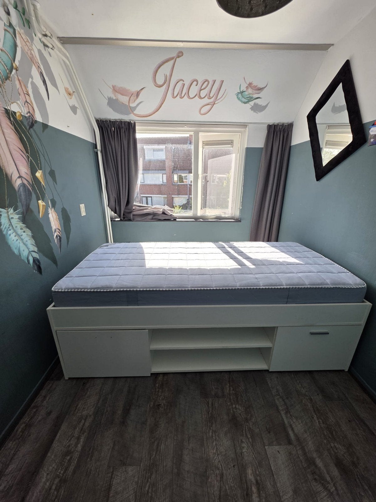 Gratis eenpersoonsbed 90x220cm met opbergruimte, Gebruikt, 90 cm, Eenpersoons, Wit