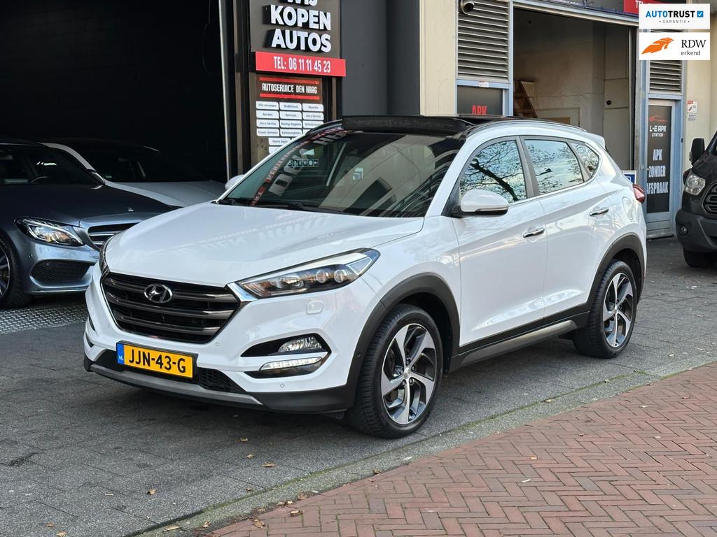 Hyundai Tucson 1.6 T-GDi i-Motion 4WD Aut Leer Navi Pano Cam, Gebruikt, Wit, Leder, Bedrijf