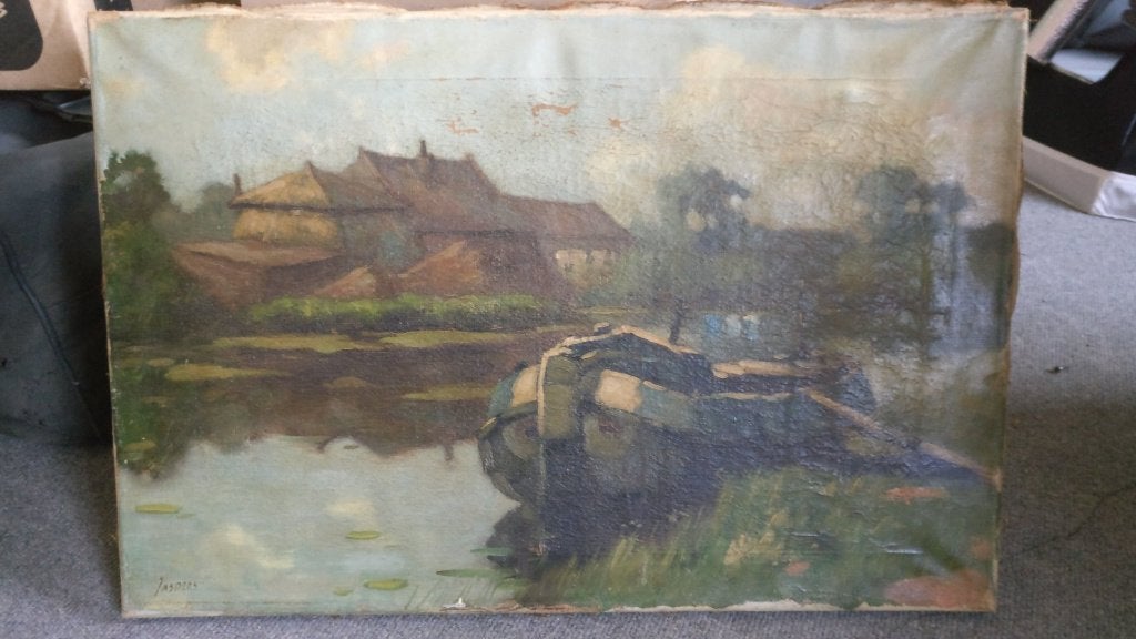 olieverf schilder jaspers, Ophalen, Maritiem / water, Doek, Olieverf