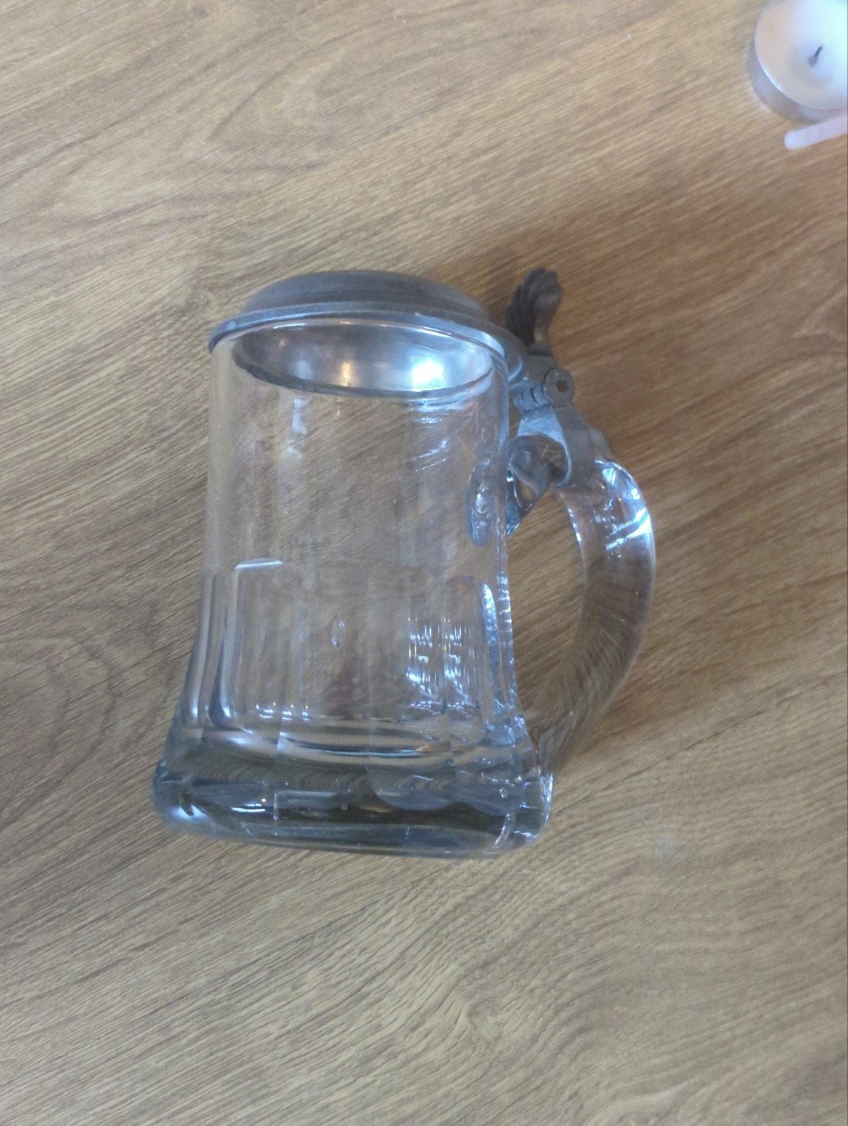 Antieke glazen bierpul met tinnen deksel, Antiek en Kunst, Ophalen of Verzenden