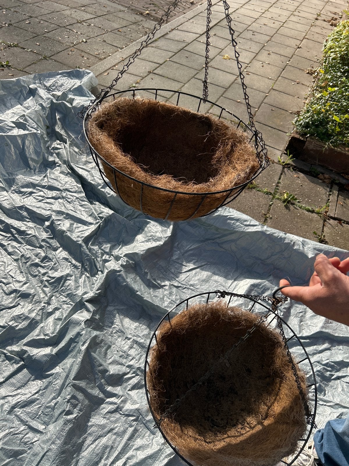 2x Hangende Bloempotten met Kokosvoering, Gebruikt, Minder dan 30 cm, Balkon, Minder dan 60 cm