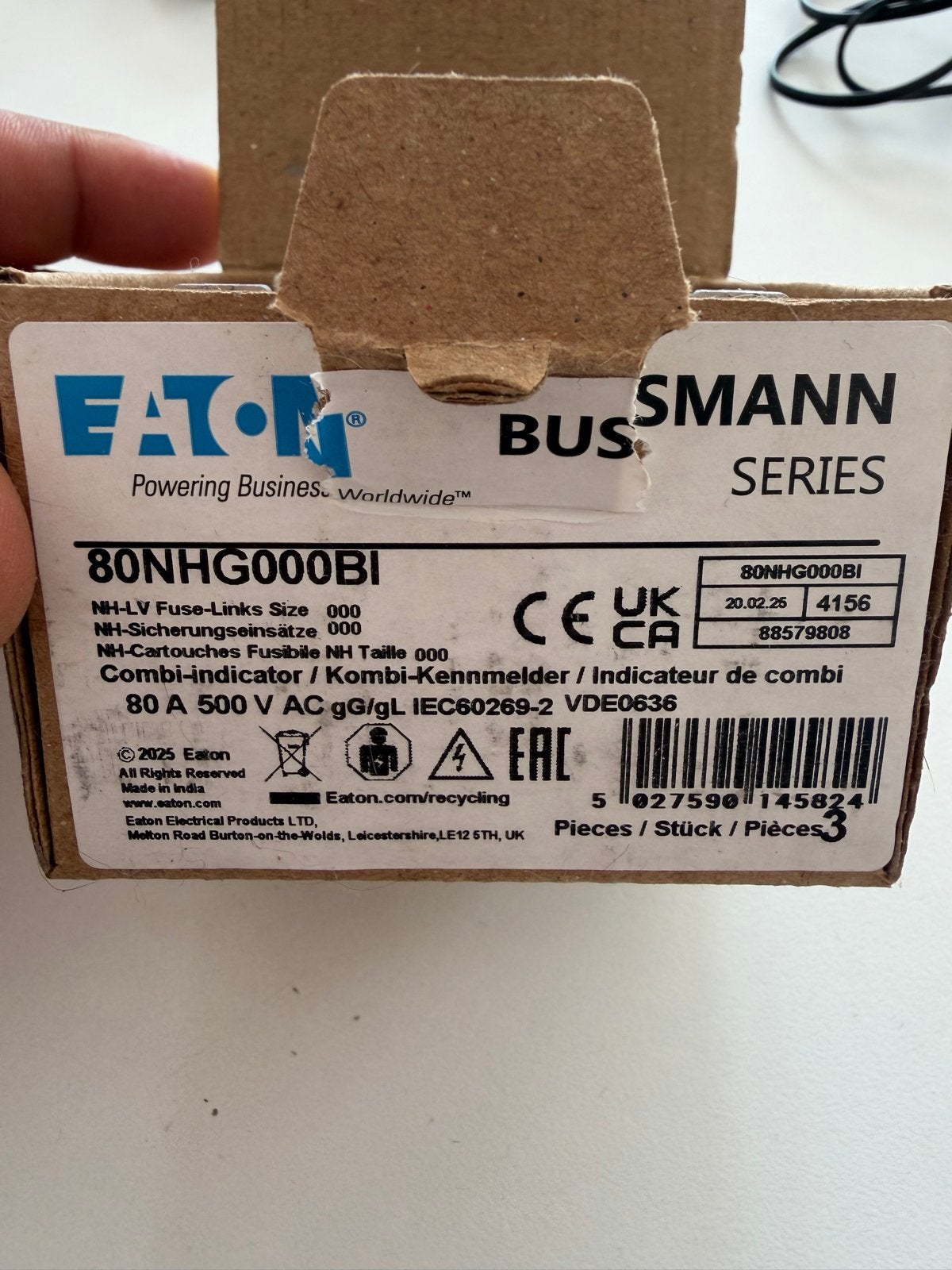 Eaton Bussmann NH000 80A zekeringen (3 stuks), Ophalen, Nieuw, Eaton, Overige typen