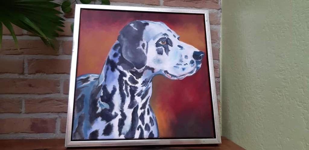 Schilderij Dalmatiër (t.v.v. de asieldiertjes), Minder dan 50 cm, Oorspronkelijke maker, Nieuw, Ophalen of Verzenden