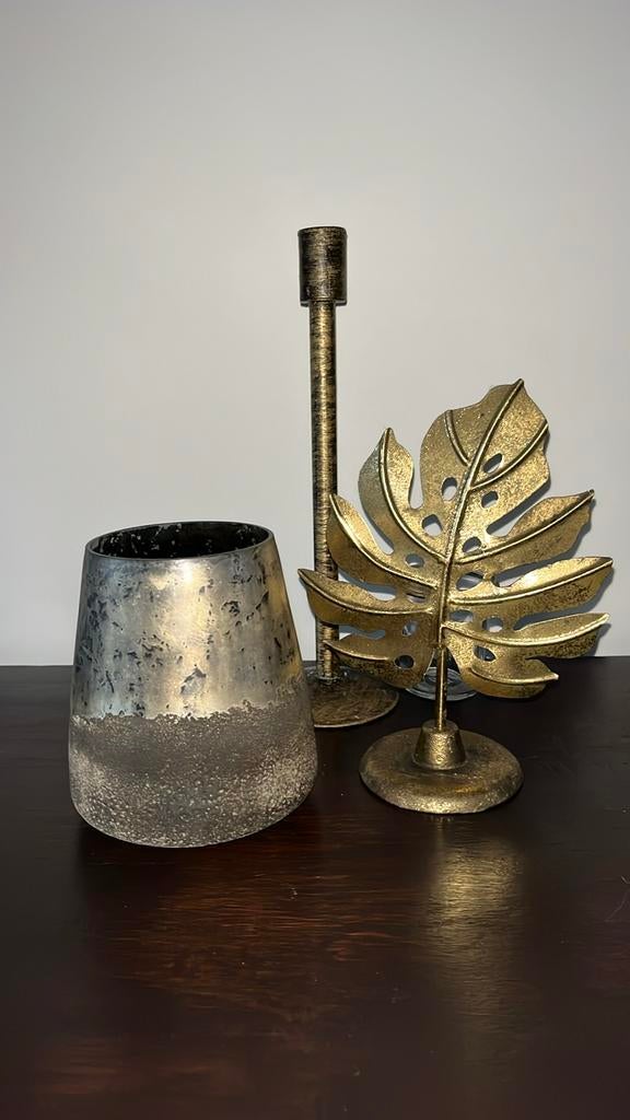 Decoratie set windlicht PTMD, kandelaar, blad met theelicht, Ophalen of Verzenden, Zo goed als nieuw, Metaal, Kandelaar