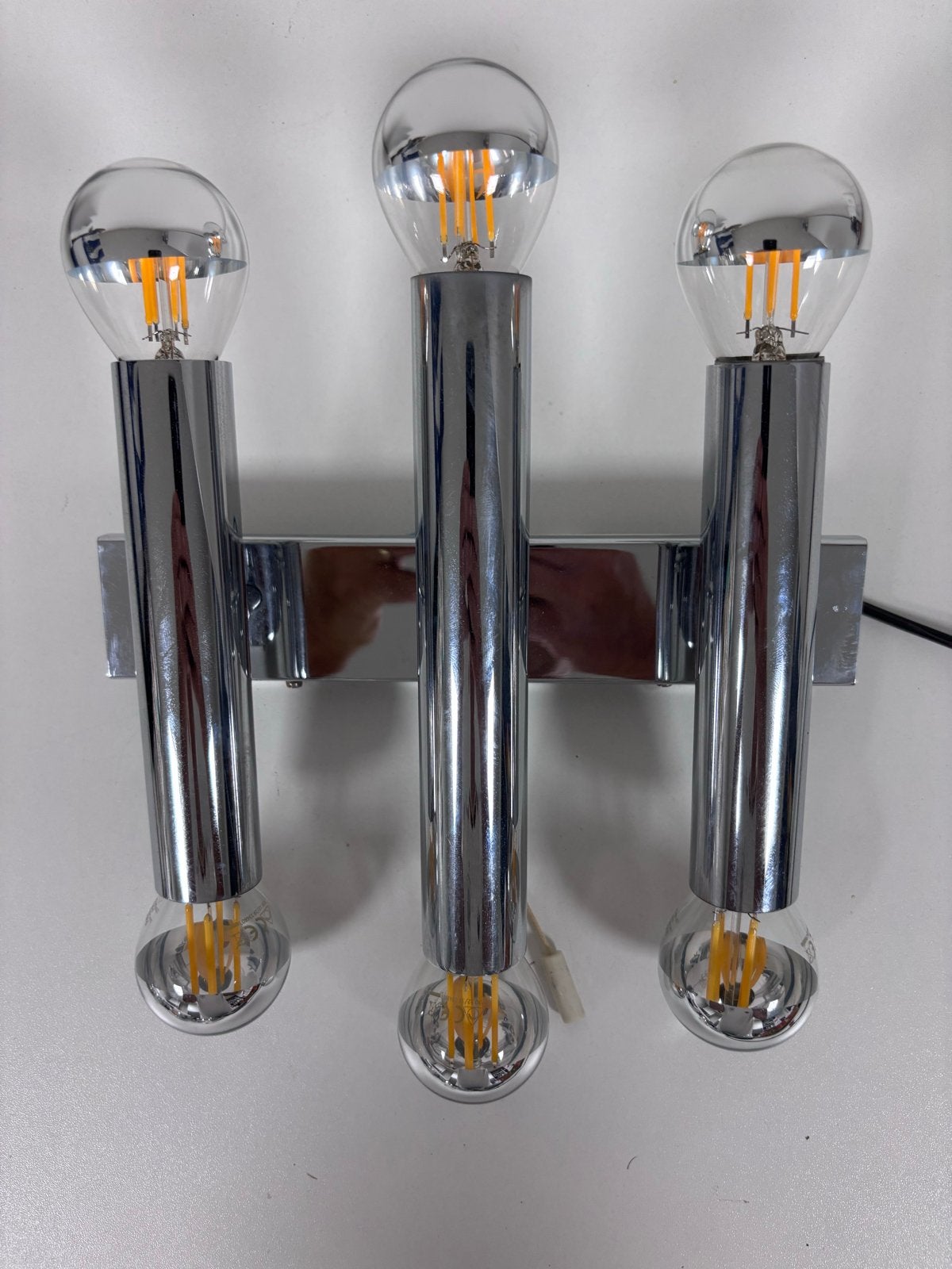 Italiaanse chromen wandlamp in de stijl van Sciolari, Gebruikt, E14 (klein), Ophalen of Verzenden, Overige merken