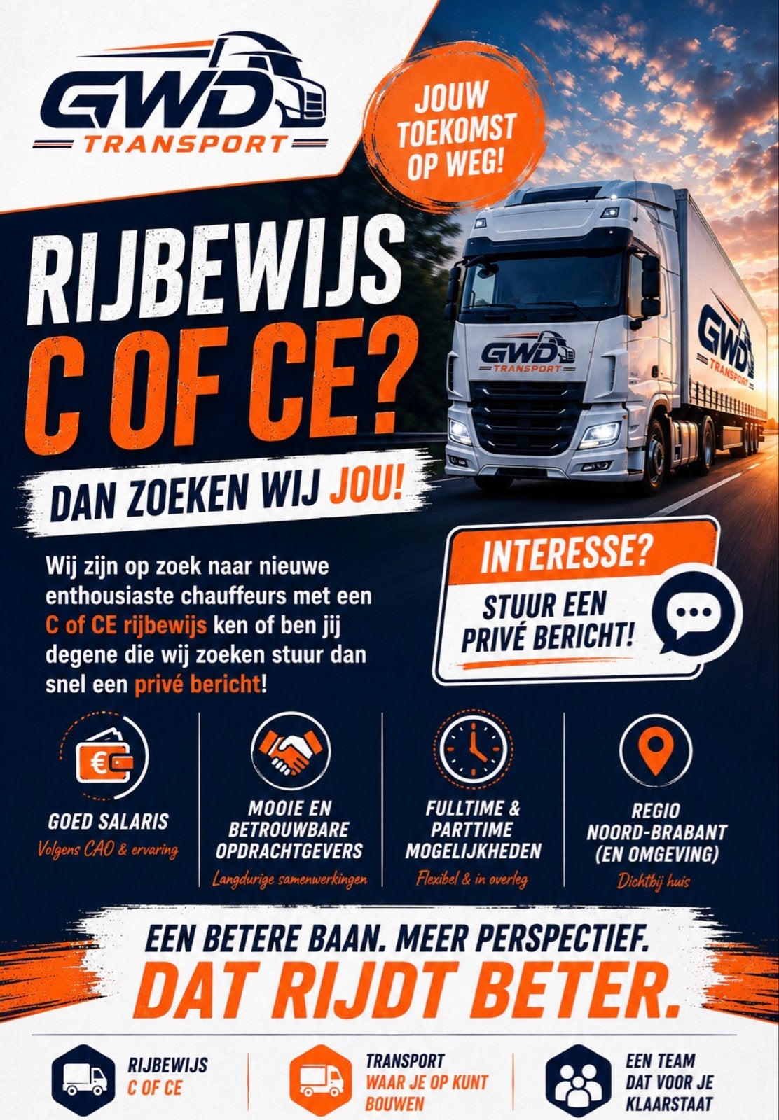 C EN CE CHAUFFEURS GEZOCHT, 33 - 40 uur, Overige niveaus, Starter, Overige vormen