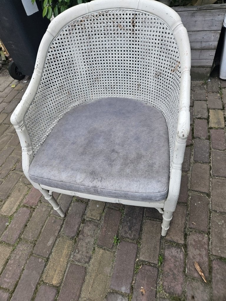 rieten bamboe stoel, Ophalen, Gebruikt, Drie, Wit